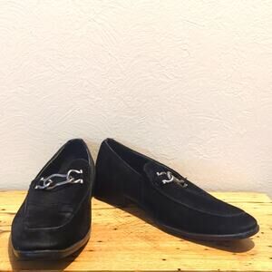 Marco Vitale Collection Black Suede Silver Tone Chain Slide On Loafer Men's 7.5